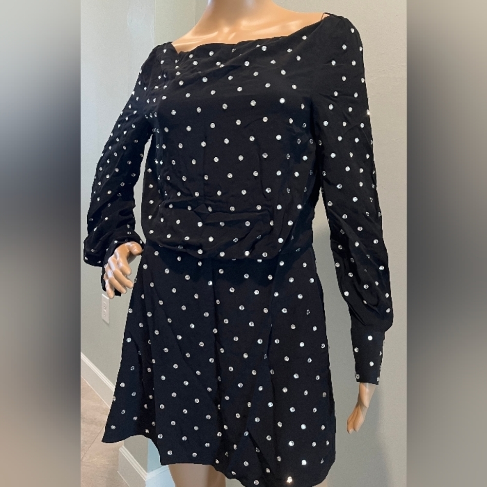Zara‎ Into The Night Rhinestone Studded Black Longsleeve Boatneck Dress S…